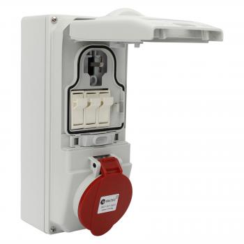 Preview: CEE Schaltersteckdose 5x32A IP44 inkl. Sicherung mit Interlock abschaltbar