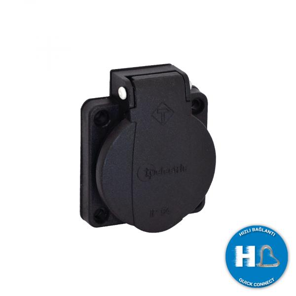 Anbausteckdose mit Steckklemme (Schwarz)